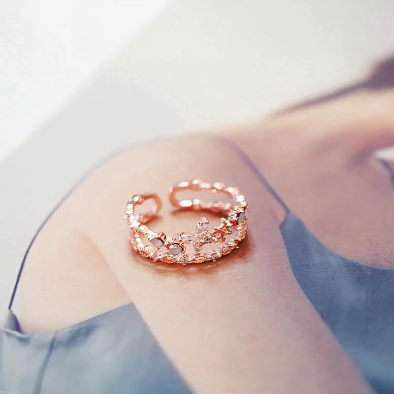 Cincin Model Terbuka Adjustable Warna Rose Gold Dengan Zircon Untuk Wanita