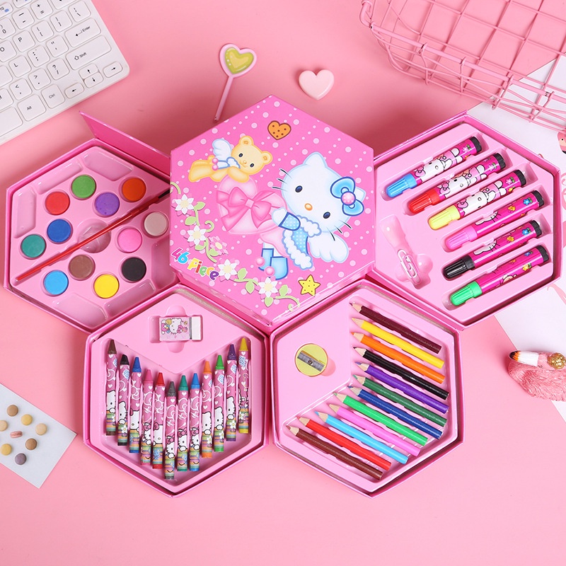 OKK Crayon Set Karakter 4in1 Isi 46Pcs Alat Set Menggambar Melukis