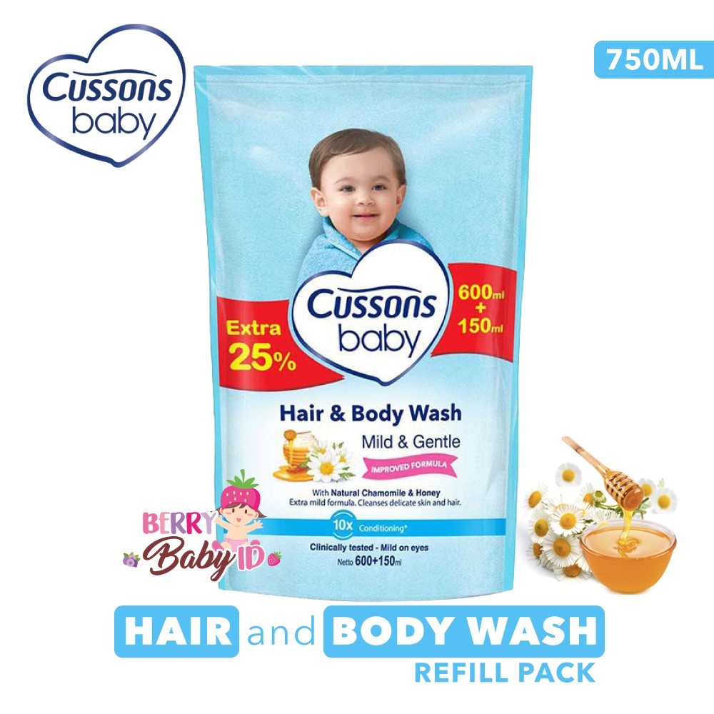 Cussons Baby Hair &amp; Body Wash Mild &amp; Gentle Sabun Shampo Bayi 750 ml Berry Mart