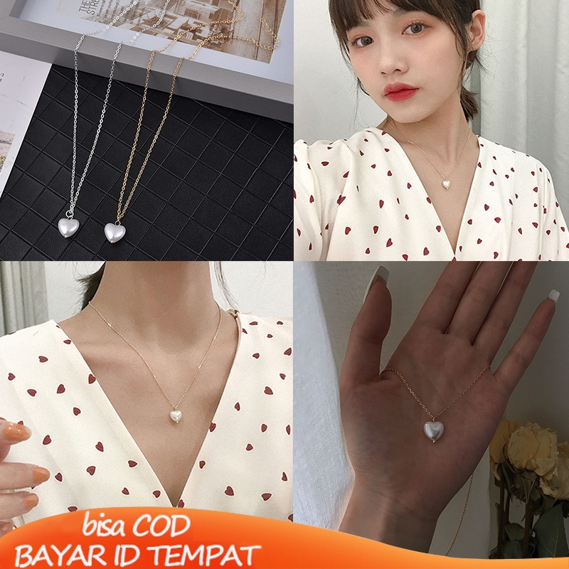 COD✨ Kalung Mutiara Cinta Manis Wanita Korea Anti Karat Dan Luntur Mewah Rantai Retro Fashion Murah Import Ready Stock