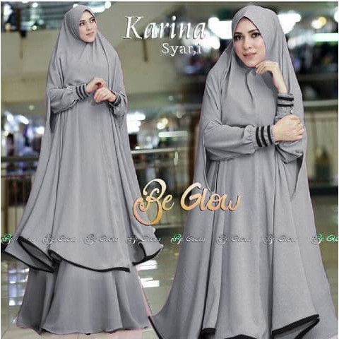 (Promo) Set Syari Putih Polos MAXMARA [KARINA NEW SYARII GREY NI] gamis muslim wanita jersey abu