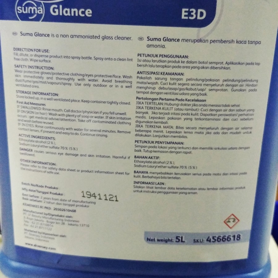 Diversey Suma Glance E3D 5 Liter - Pembersih Kaca glass cleaner