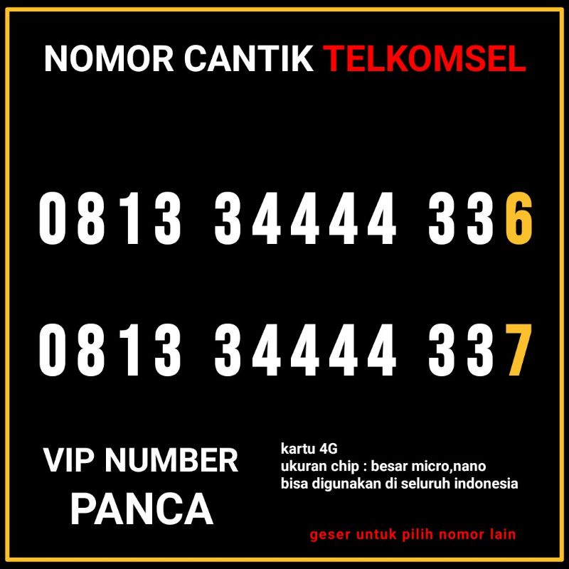 Nomor Cantik Simpati Kartu perdana Telkomsel 4G super rapih Kwarted 4444