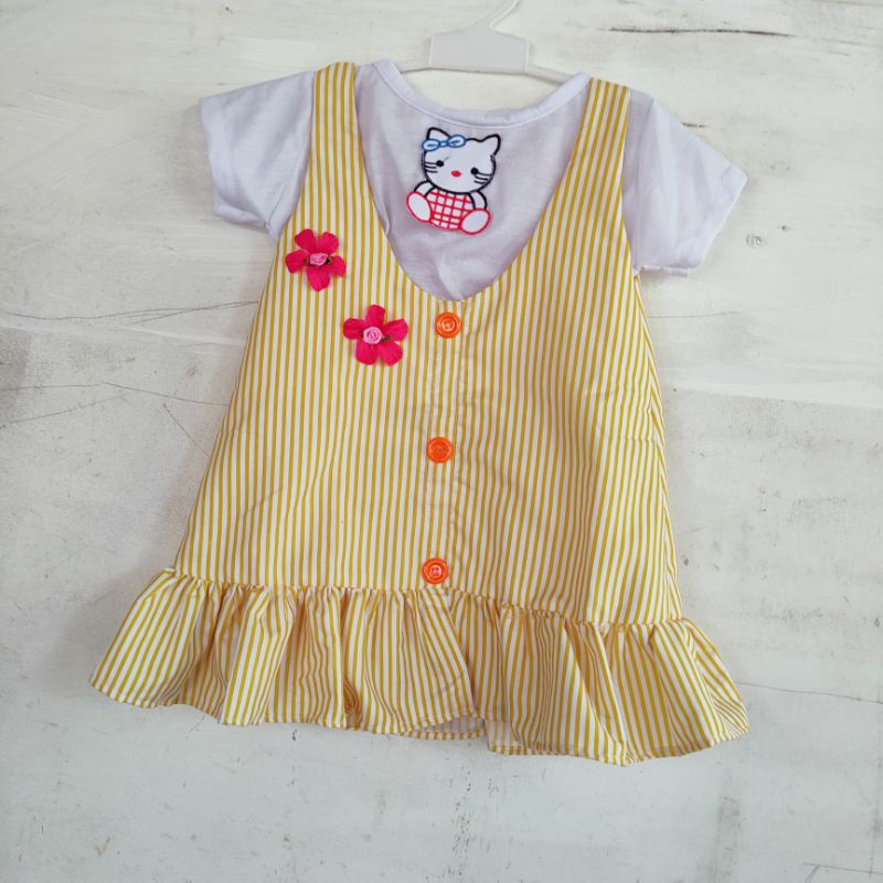 overall 1 2 strip dress anak kodokan anak ( overall  strip Zz )