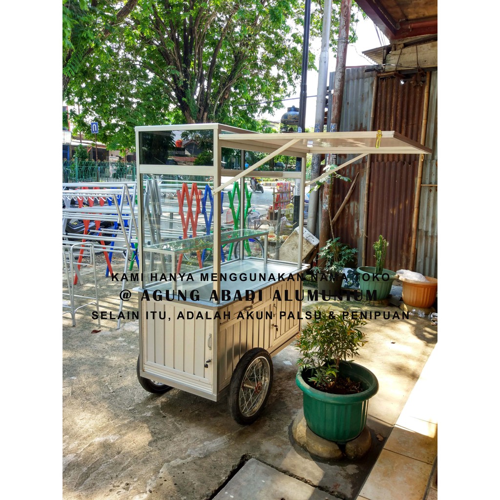 Gerobak Alumunium Dorong Keliling Roda Motor Gorengan Friedchicken Martabak Jus Minuman