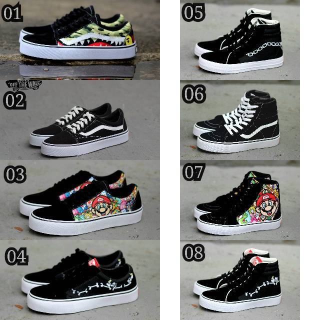 SEPATU VANS AUTHENTIC FULL BLACK HITAM MOTIF OLDSKOOL ERA 