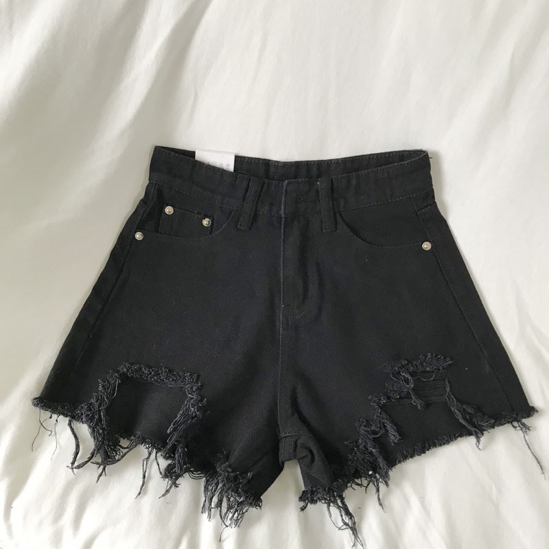 Hot Pants~ Korea Seksi Highwaist Celana Jaens Pendek Wanita Biru/Hitam/Rawis Jaens Pendek(realpict)