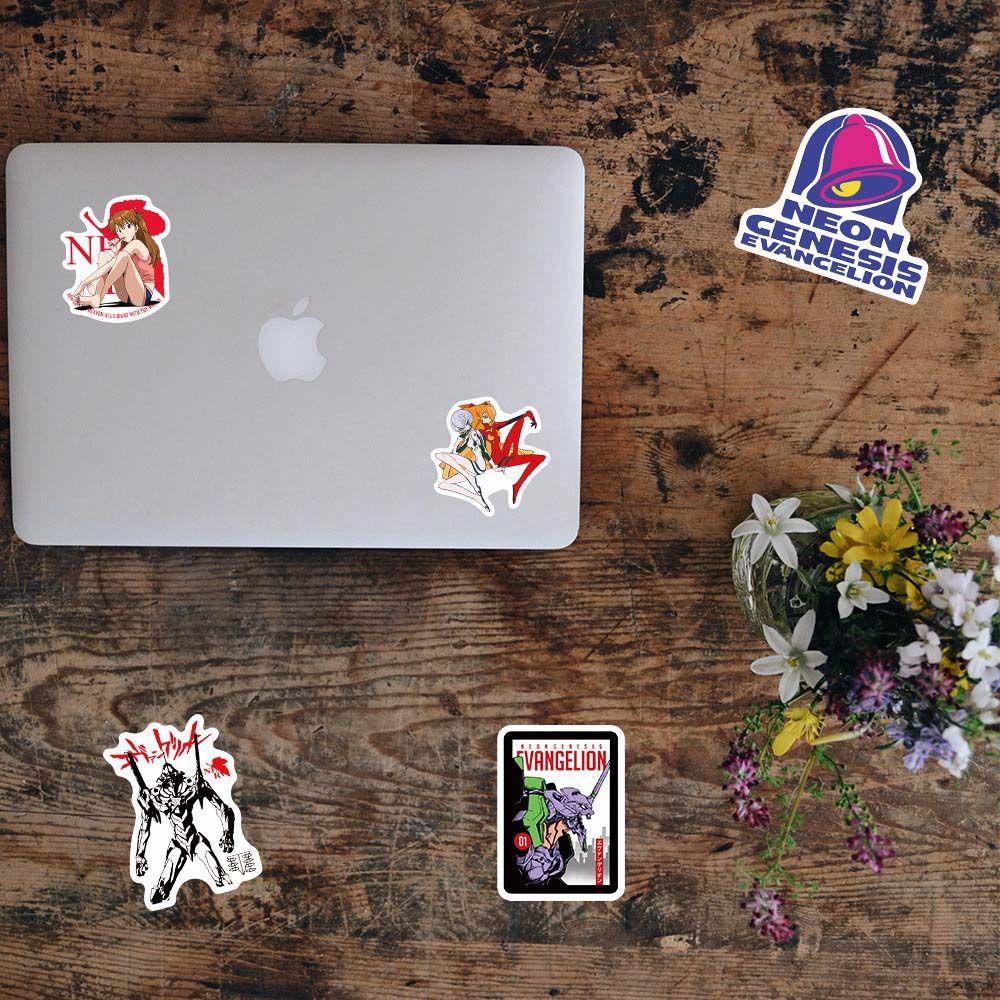 Lanfy 50pcs / Pak Stiker Motif Anime Evangelion Anti Air Untuk Dekorasi Scrapbook / Laptop / Koper / Mobil