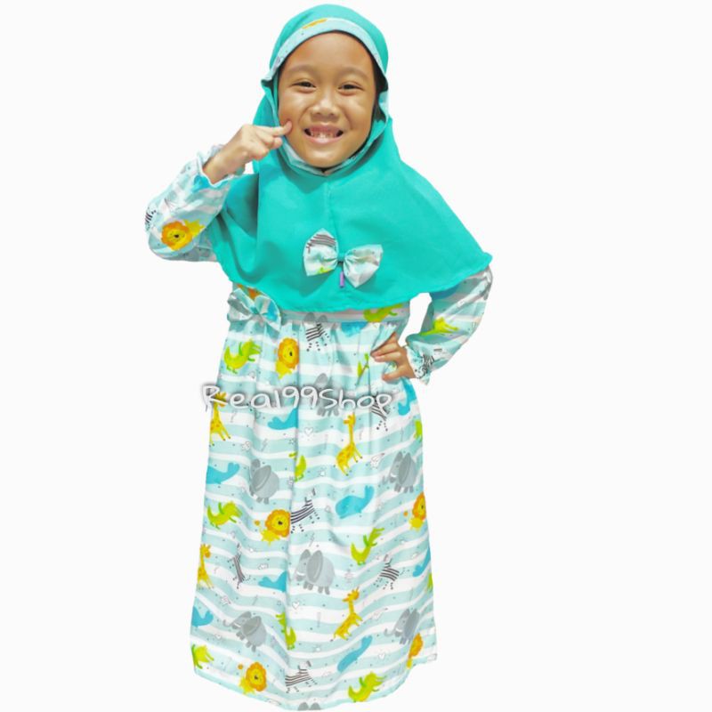 Gamis anak karakter + hijab katun catra 2-6 tahun