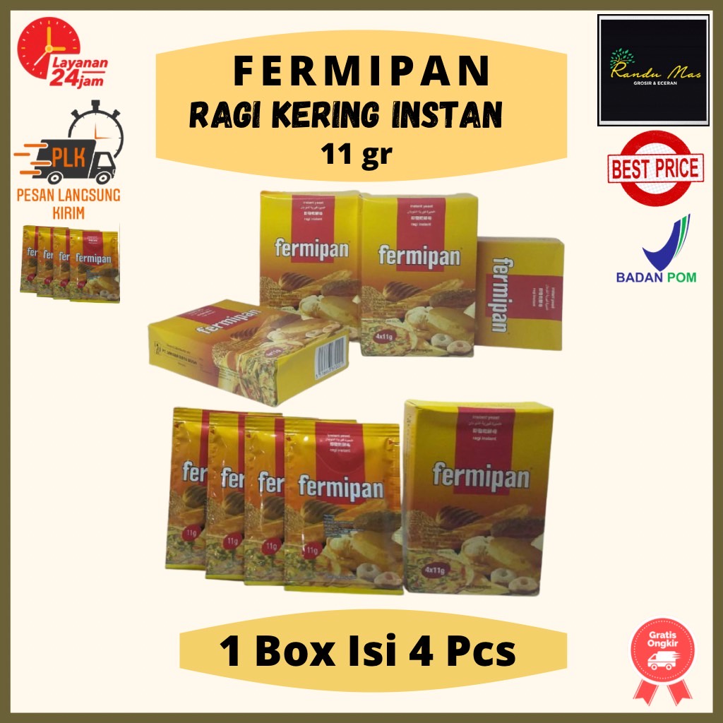 Fermipan Sachet Ragi Bubuk Kering Instant 11gr 1 box isi 4 Sachet Original Murah