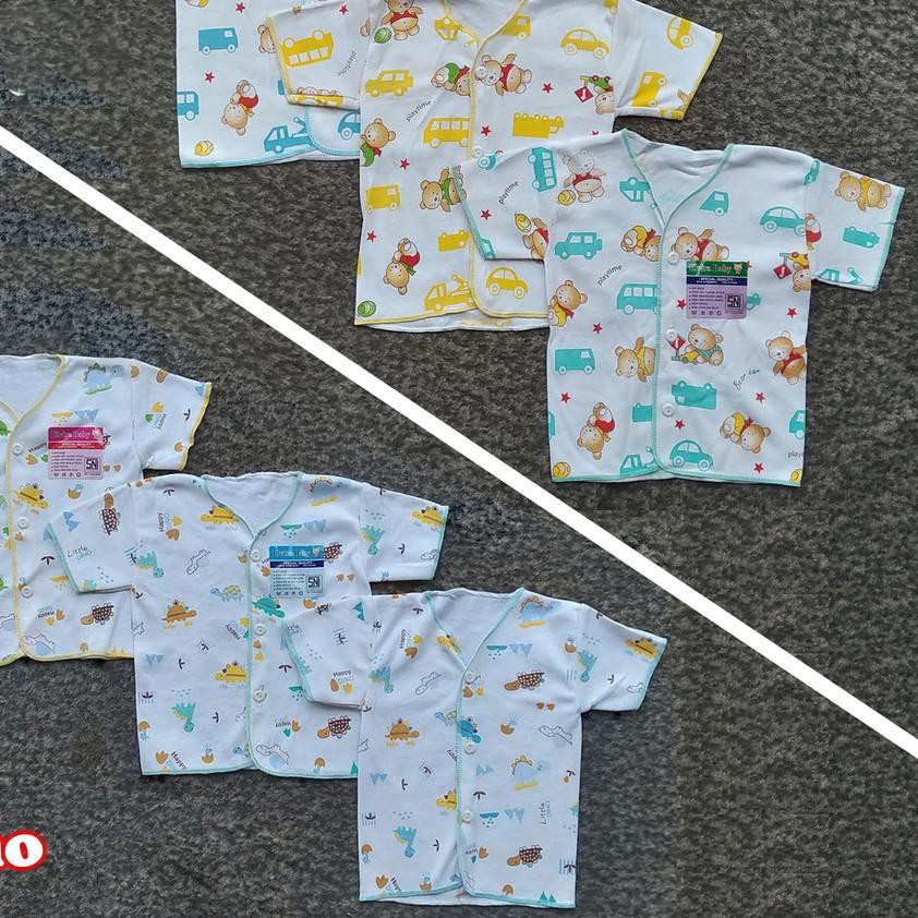 3 Pcs Baju Bayi Elvira Baby - Baju Kancing Lengan Pendek - Warna Putih Bermotif