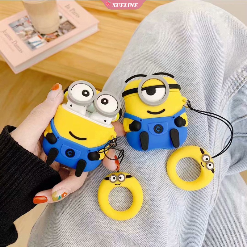 Cover Pelindung Headphone Bluetooth Bahan Silikon Motif Kartun Minions Untuk AirPods 1 2 3 pro