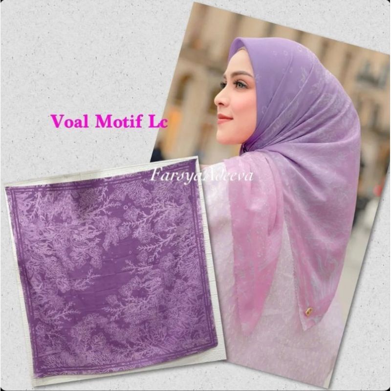 Promo Hijab Segi Empat Voal  Motif Bunga Warna Anggrej Warna Ungu
