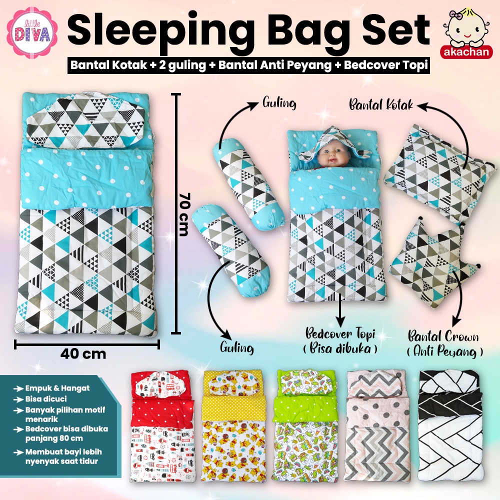 SET SLEEPING BAG LENGKAP MULTIFUNGSI - Selimut Bayi bc akachan guling bedset