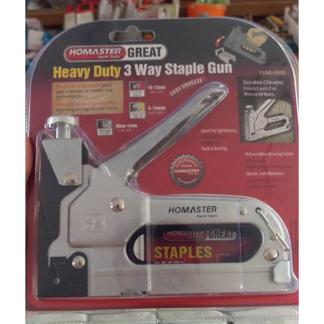 

Staples Tembak untuk pekerjaan berat atau heavy duty Staple Gun kuat anti macet merk Homaster