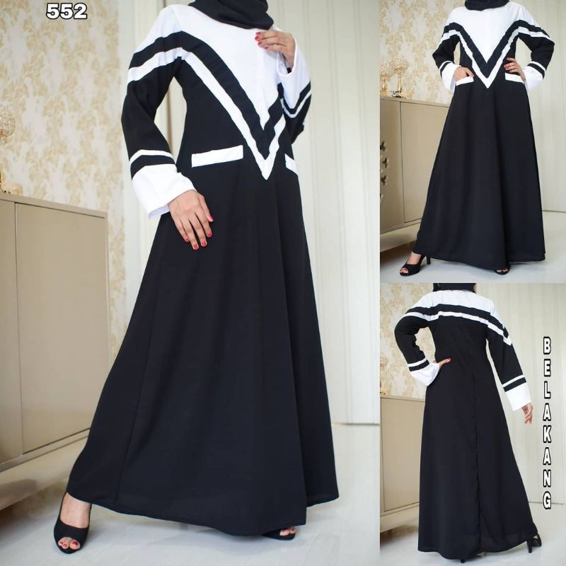 exclusive mewah abaya gamis hitam putih kombinasi turkey arab saudi outer zhepy maxi