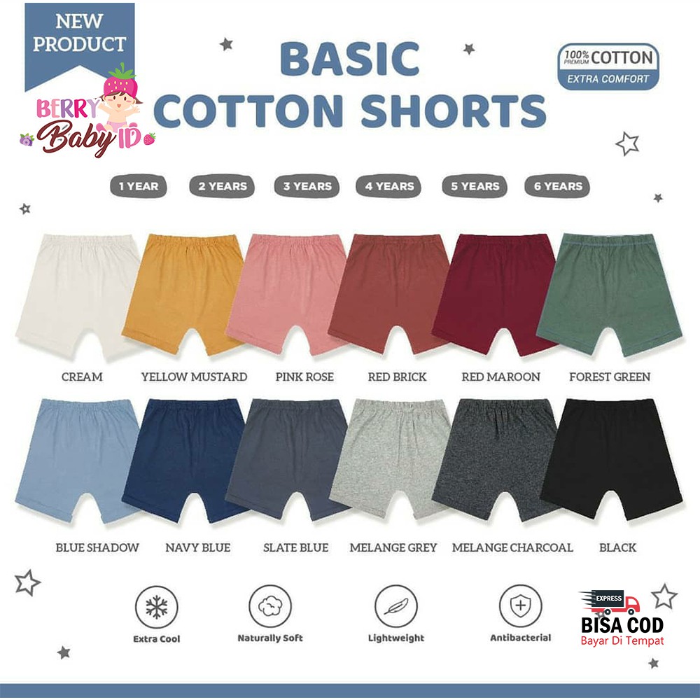 Little Palmerhaus Shorts Basic Cotton 1-6 Tahun Celana Bayi &amp; Anak Laki-Laki Katun Berry Mart