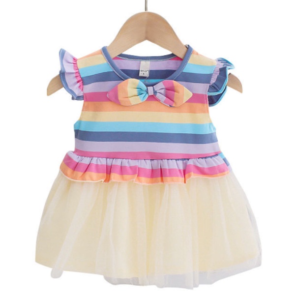 Juragan Junior [COD] Rainbow Baju Dress Tutu Anak Perempuan Lengan Bahan Katun Usia 1-3 Tahun