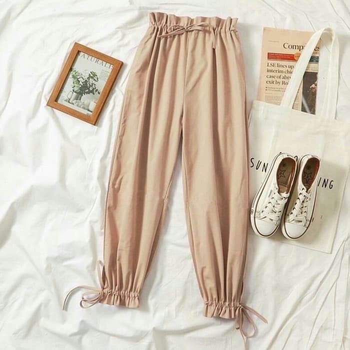 Celana joger panjang wanita cewek murah kekinian model jogger pants tali bawah serut terlaris GPM858