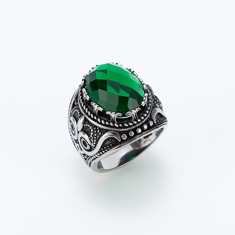 Cincin Zircon Emerald Gaya Retro Untuk Pria Dan Wanita