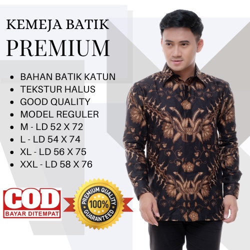 BATIK ARTONESIA MOTIF KERIS HITAM KEMEJA BATIK PRIA MODERN M L XL XXL LENGAN PANJANG