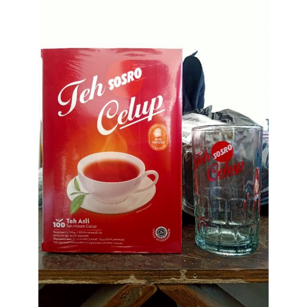 

Teh Celup Sosro, Isi 100 Pcs Teabags Black Tea, Free Gelas Gagang Besar