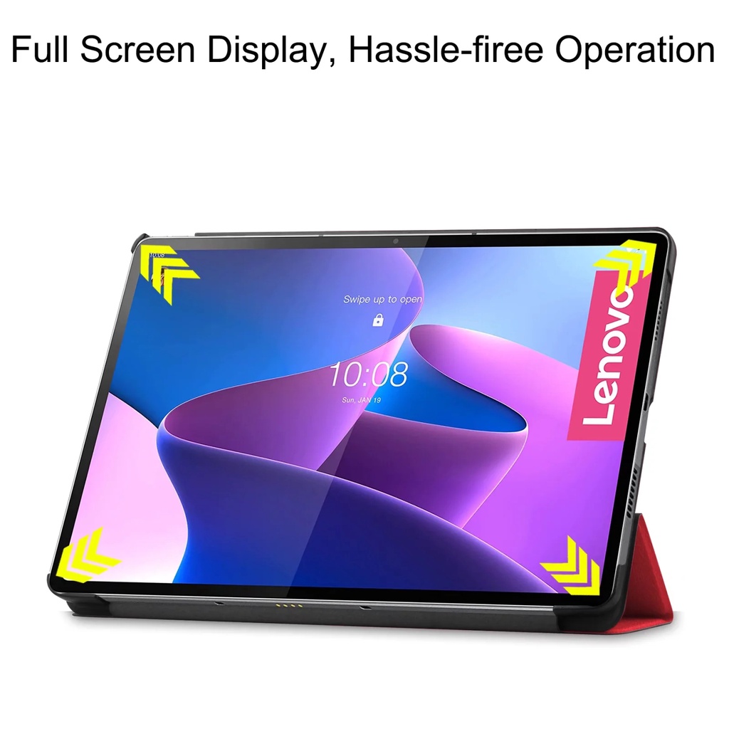 [Tidur/Bangun] Untuk Lenovo Tab P12 Pro 12.6-inci 2021p12pro TB-Q706F TB-Q706N TB-Q706 Tablet Perlindungan Case Mode Lipat Tiga Warna Solid Flip Leather Cover Fold Stand