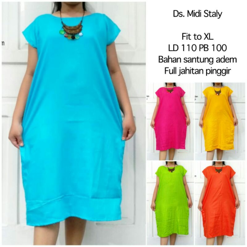 DASTER JUMBO XXL LD140 BIG SIZE DRESS PAKAIAN WANITA JUMBO BAHAN RAYON/SANTUNG ADEM MURAH ADA SAKU