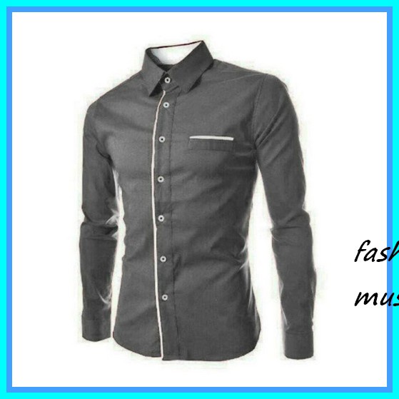 Baju Kemeja Pria 530 Kemeja Pria Lengan Panjang Lilac Kerah Sanghai Slimfit Polos Premium Distro Gro