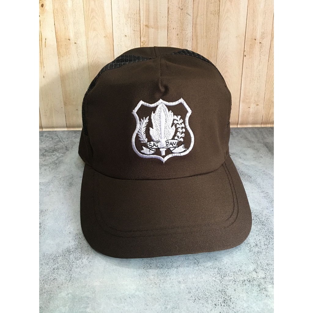 Topi Larici Satpam Cokelat Logo - Topi Satpam Topi Security (Logo) - Topi Satpam