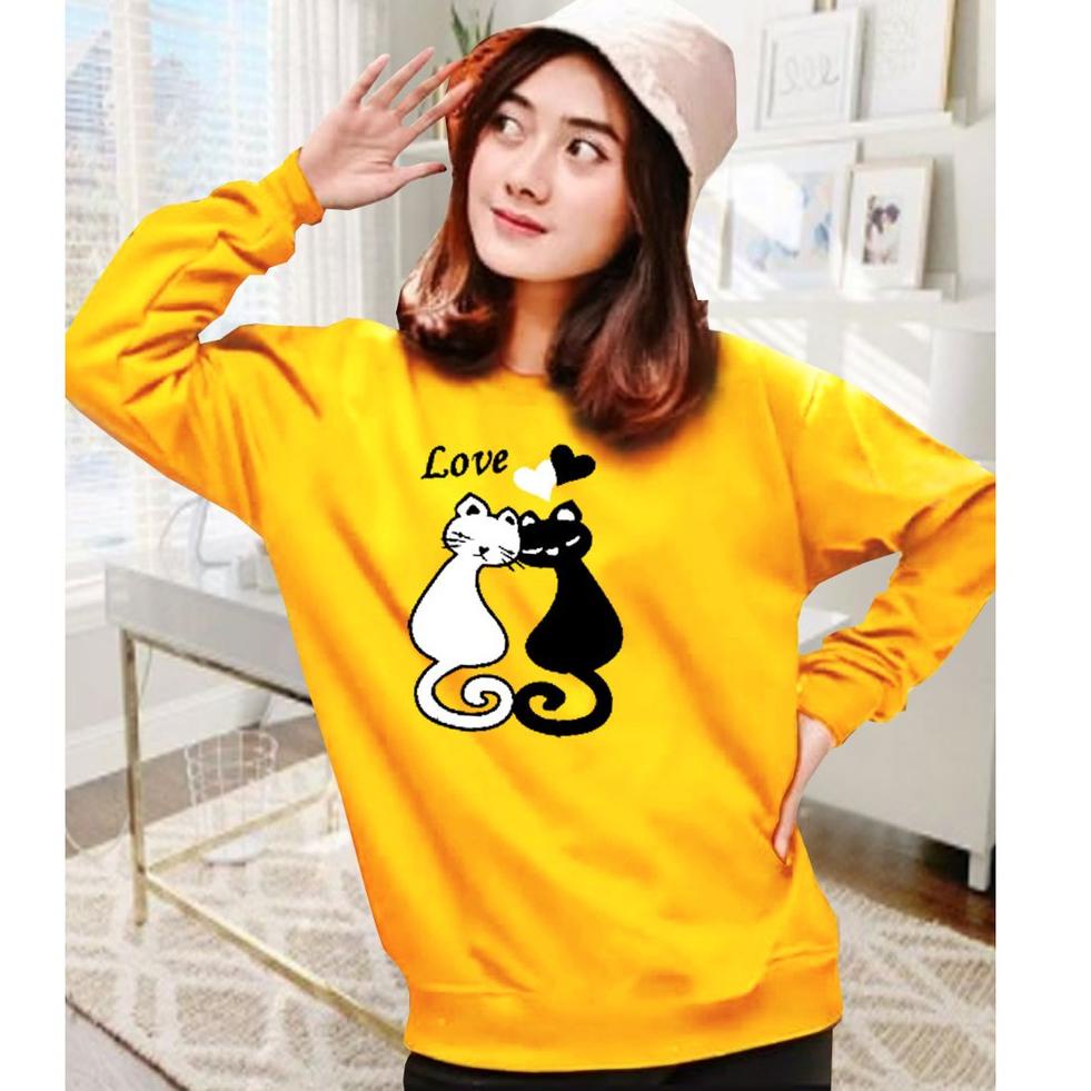 yr Kaos Lengan Panjang meow 2 / Kaos Sweatshirt / Atasan Wanita / Atasan Wanita Lengan Panjang –Ghc3