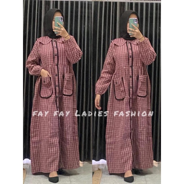 Baju Gamis Tartan Katun Flanel Import Premium