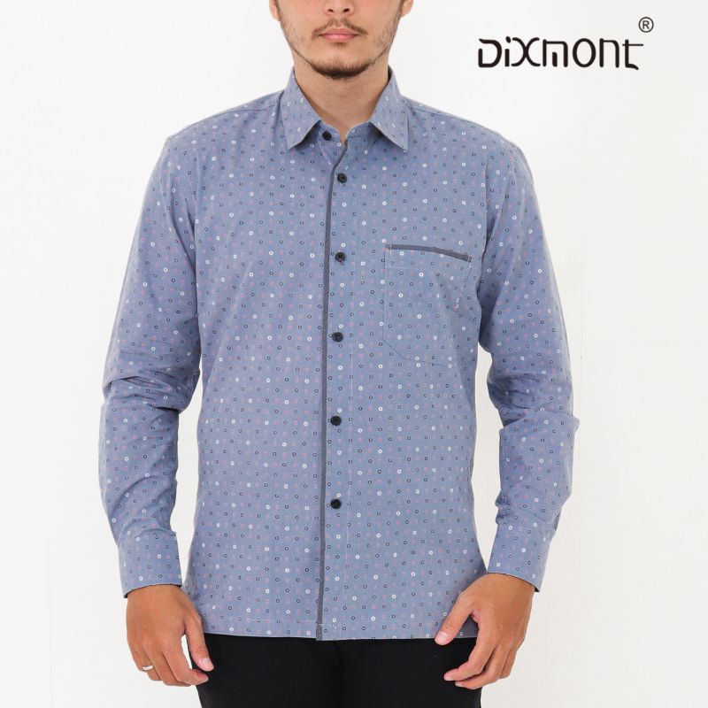 Dixmont Kemeja Pria Basic Formal Motif Lengan Panjang Hem ML00322