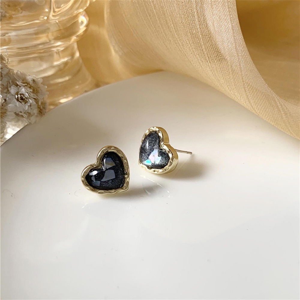 Needway  Wedding Peach Heart Jewelry Quicksand Small stud Earrings Party Transparent Gold Metal Black White Phnom Penh/Multicolor