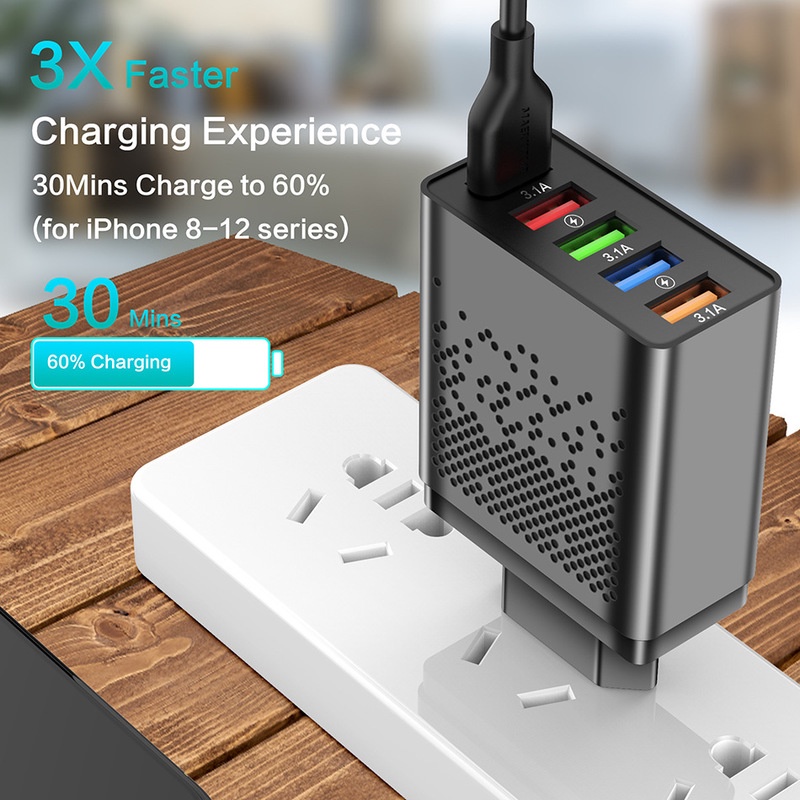 Adapter Charger Dinding 5 Port Usb 48w QC3.0 Portable Plug US / EU Untuk IPhone / Android