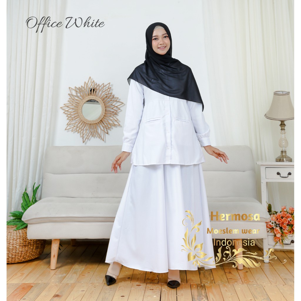 (Hermosa)Gamis kerja putih polos bahan toyobo-Gamis kantor putih polos-gamis pdh putih-gamis kerja