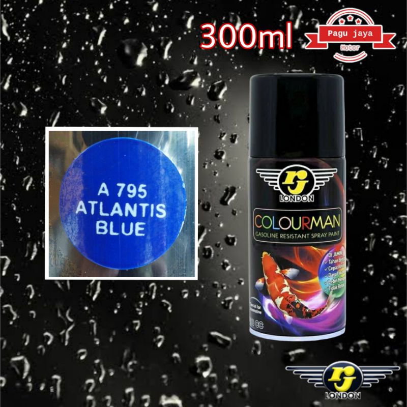 COLOURMAN TAHAN BENSIN ATLANTIS BLUE BIRU 300ml 300cc cat semprot spray paint pilox pilok produk dari rj london cepat kering anti retak tahan cuaca