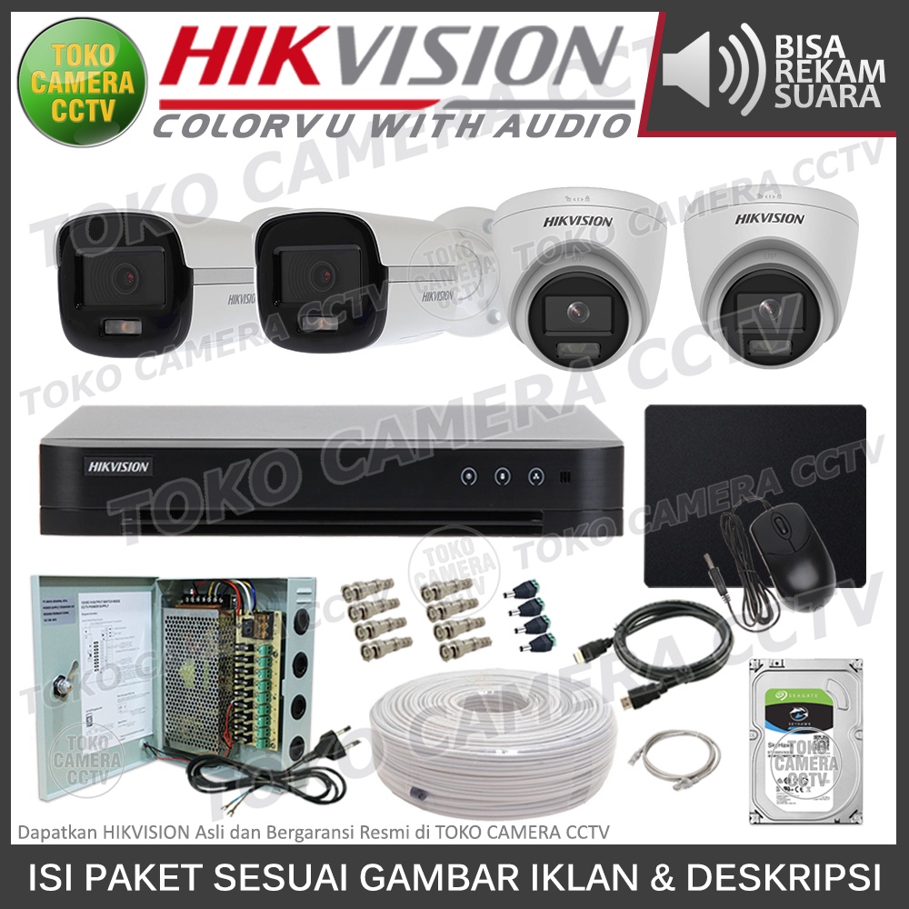 PAKET CCTV HIKVISION COLORVU AUDIO 5MP 3K 4 CHANNEL 4 KAMERA