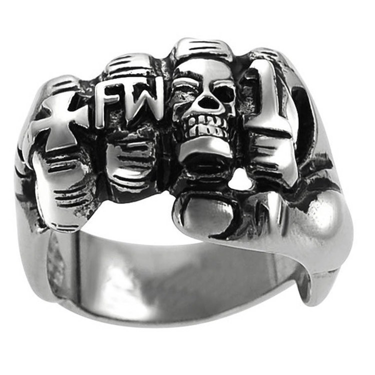 SEUSUK  Vintage Fashion Gothic Cross Men Fashion Punk Rock Biker Skull Fist FW Ring
