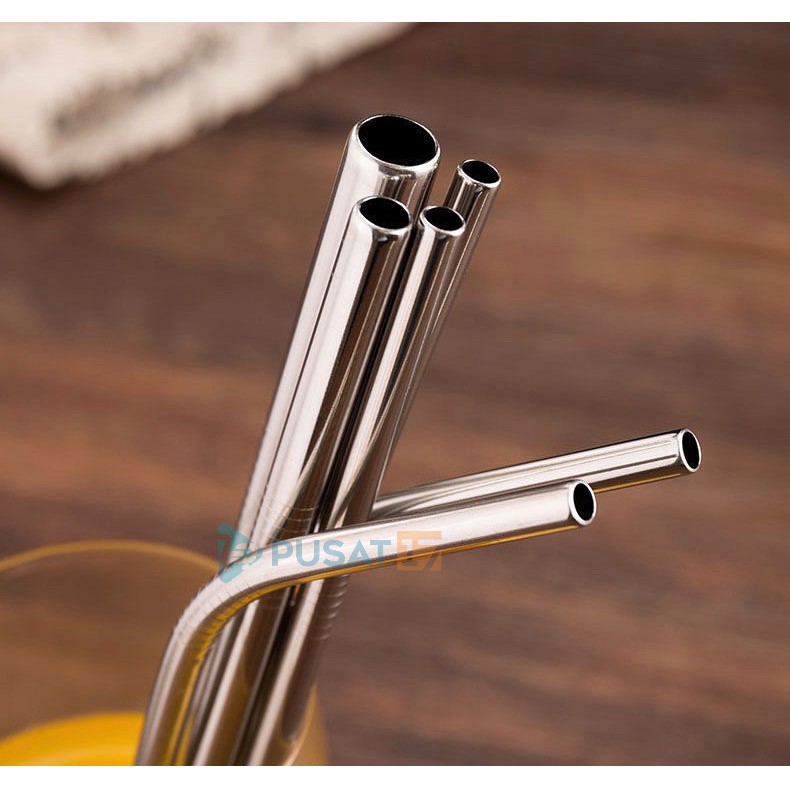 Sedotan Stainless Stell Lurus Bengkok Murah BPA Free Anti Karat Aman Reusable Higienis Sikat Sedotan