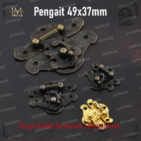 Pengait 49x37mm Kunci Box Seserahan Hardcase Warna Antik Coklat Tua Kuncian Kotak Mahar