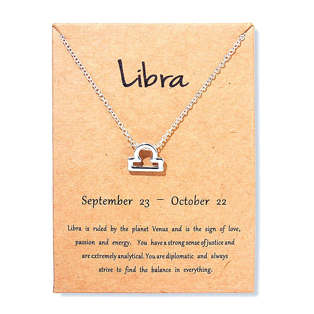 Silver Color Zodiac Sign Necklace Women Choker 12 Constellation Zodiac Necklace Wish Card Jewelry Leo Libra Gemini Collier Femme