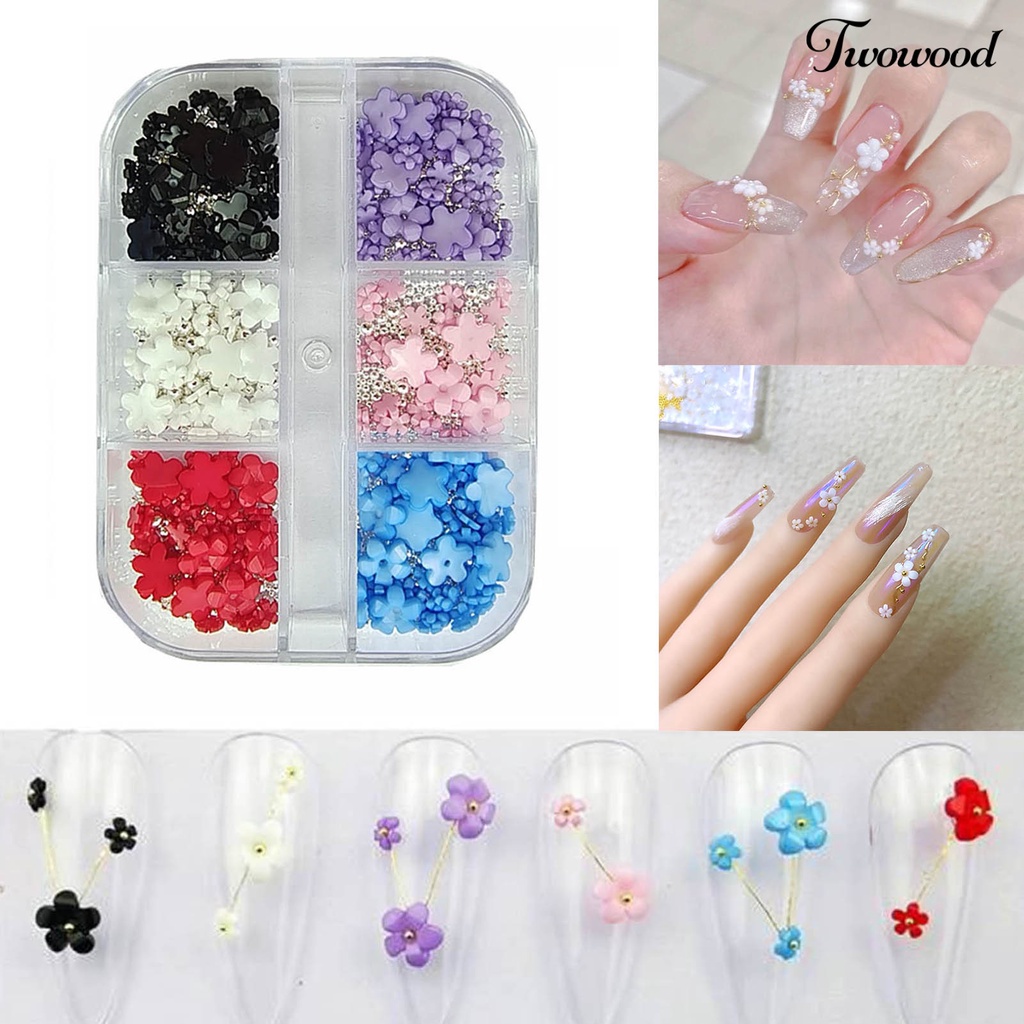 Charms Bola Baja Mini 3D Bentuk Bunga Warna Campur Untuk Dekorasi Nail Art