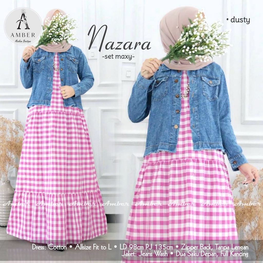 NAZARA SET MAXY Dress dan Jaket Wanita Cotton dan Jeans wash Murah Terbaru / Setelan Jaket Wanita Ke