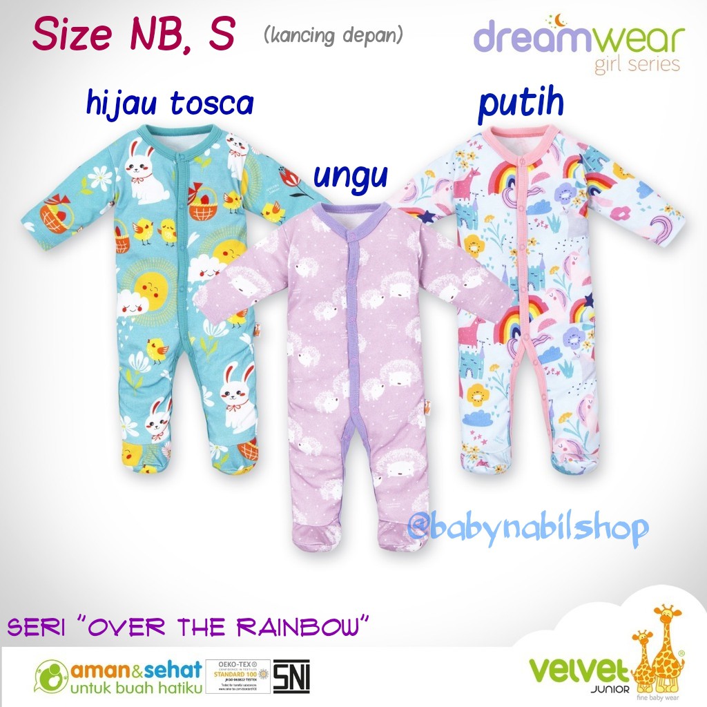 [Size NB/SML] VELVET JUNIOR Dreamwear Sleepsuit Baby - Seri Over the Rainbow (Girl)