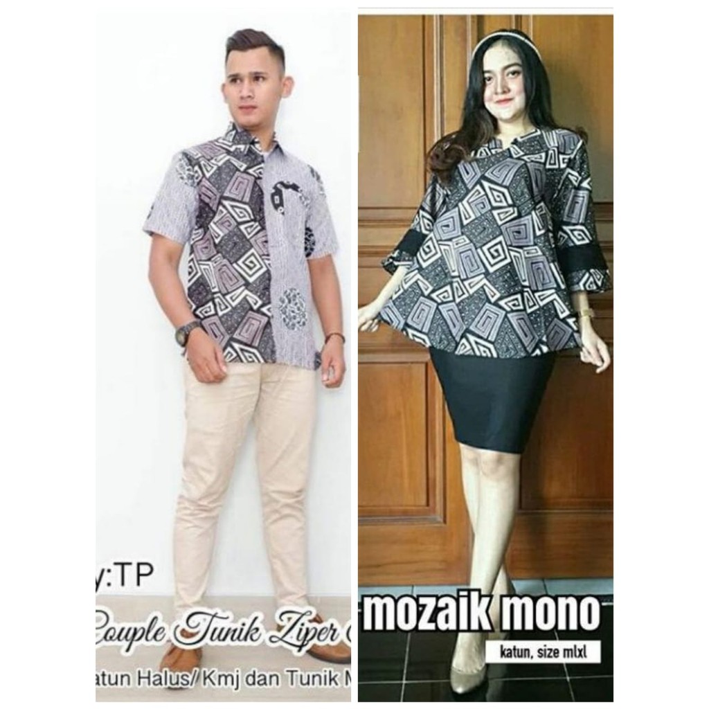 Kemeja Batik Couple Pria dan Wanita Batik Original Solo Tunik Monochrom Seling