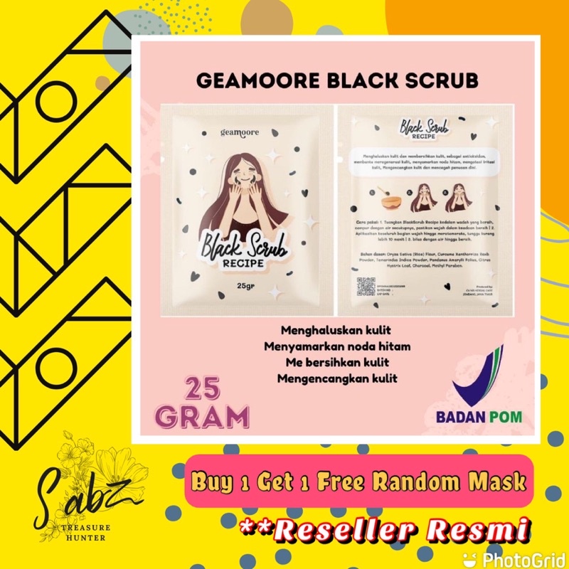 GEAMOORE BLACKSCRUB RECIPE / BLACKSCRUB LULUR BEDDA LOTONG BPOM ISI 25GR