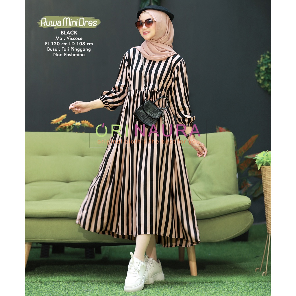 RUWA MIDI DRESS ORI NAURA GAMIS RAYON VISCOSE PREMIUM