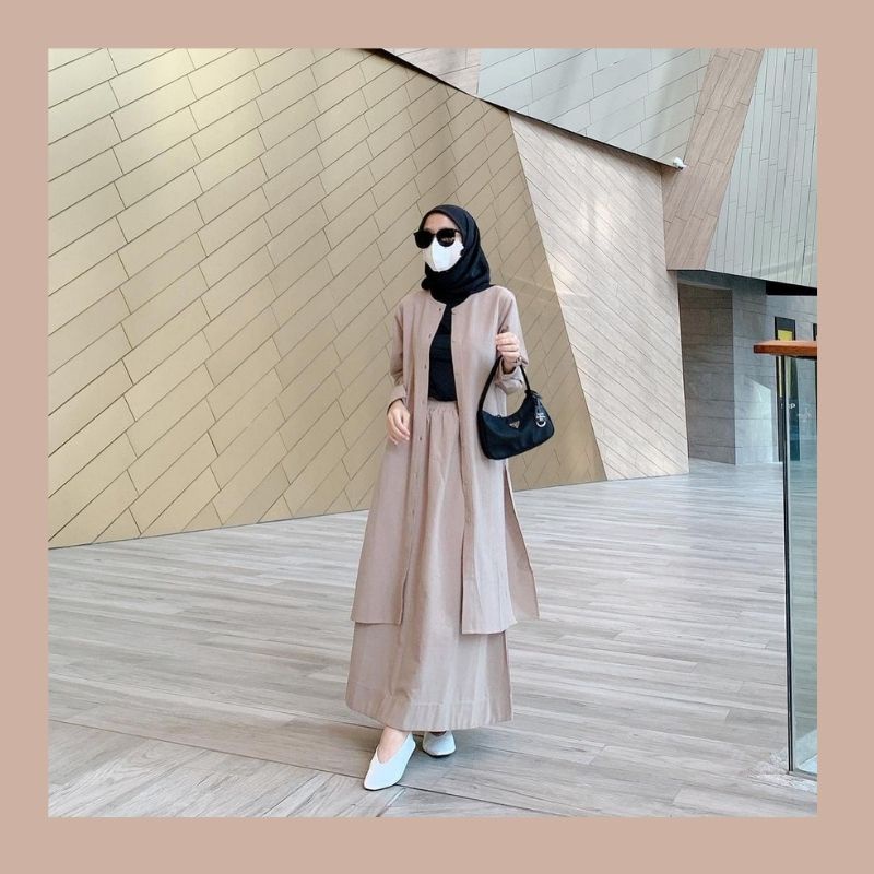 Setelan wanita Baju Tunik + Rok Perempuan Alina Set Bahan Katun Magnolia Fashion Muslim One Set
