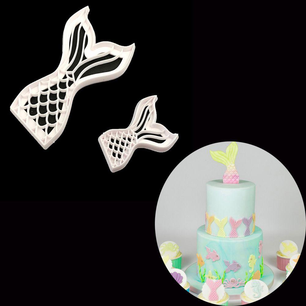 Populer 2pcs Cetakan Kue Mermaid Dapur Sugarcraft Alat Baking Cookie Cutter